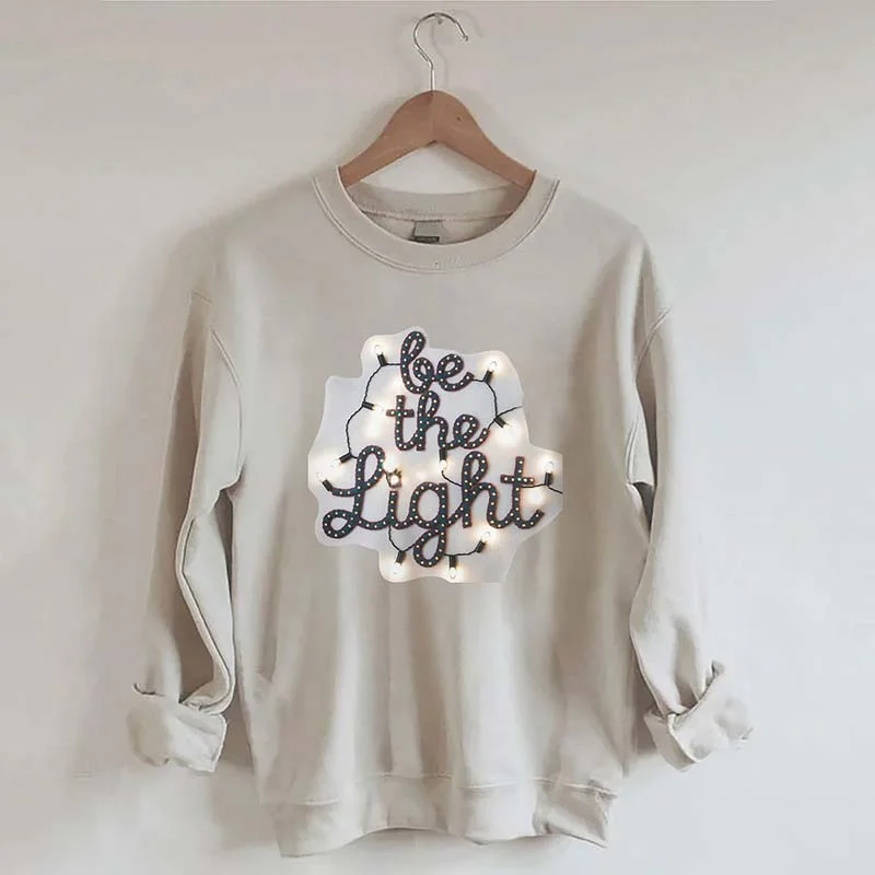 Be the Light Felt Embroidery Christmas Lights Sweatshirt