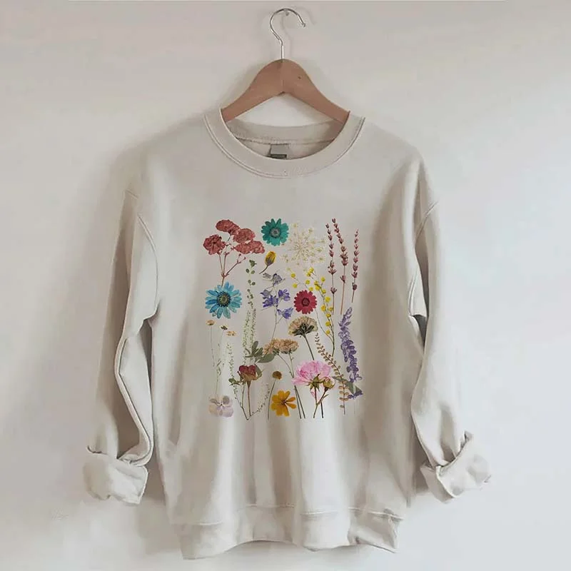 Vintage Colorful Pressed Pressed Flowers Sweatshirt