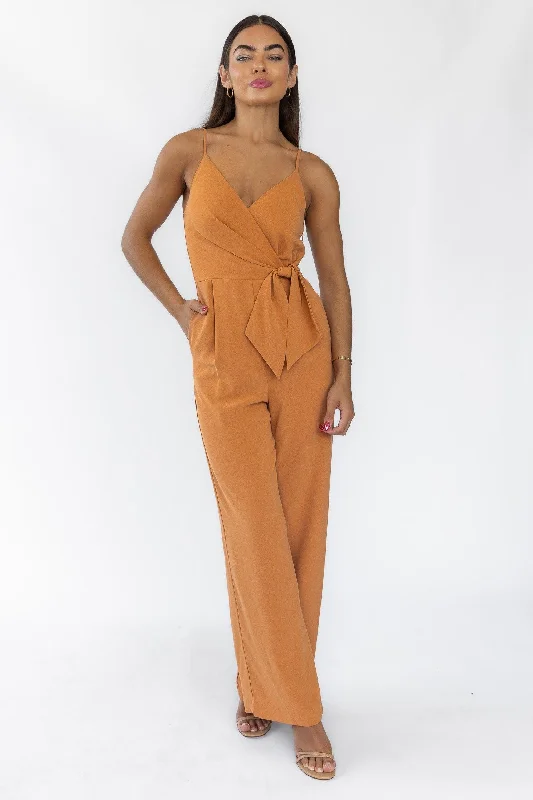 Alexa Tan Tie Waist Jumpsuit - Final Sale