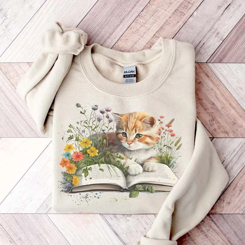 Book Lover And Cat Floral Sweatshirt