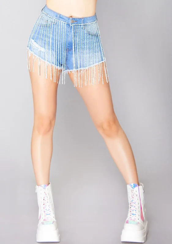 Dazzling Diva Rhinestone High Waisted Shorts