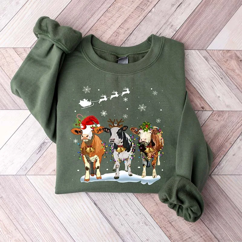 Cow Christmas Lights Ugly Christmas Sweatshirt