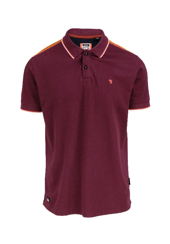 Polo homme bordeaux avec bandes contrastrées sur les manches