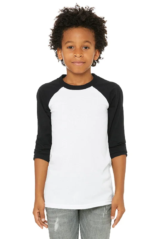 Bella + Canvas Youth 3/4 Sleeve Crewneck T-Shirt - White/Black