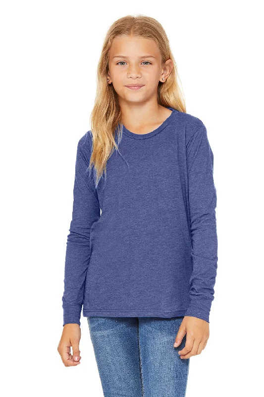 Bella + Canvas Youth Jersey Long Sleeve Crewneck T-Shirt - True Royal Blue Triblend