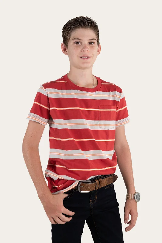 Budd Kids Classic Fit T-Shirt - Brick Red Stripe