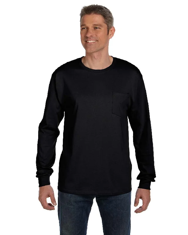 Hanes Tagless Long Sleeve Pocket T-Shirt | Black