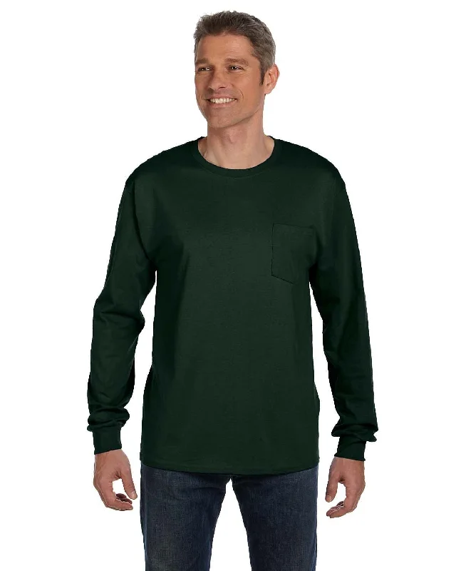 Hanes Tagless Long Sleeve Pocket T-Shirt | Deep Forest