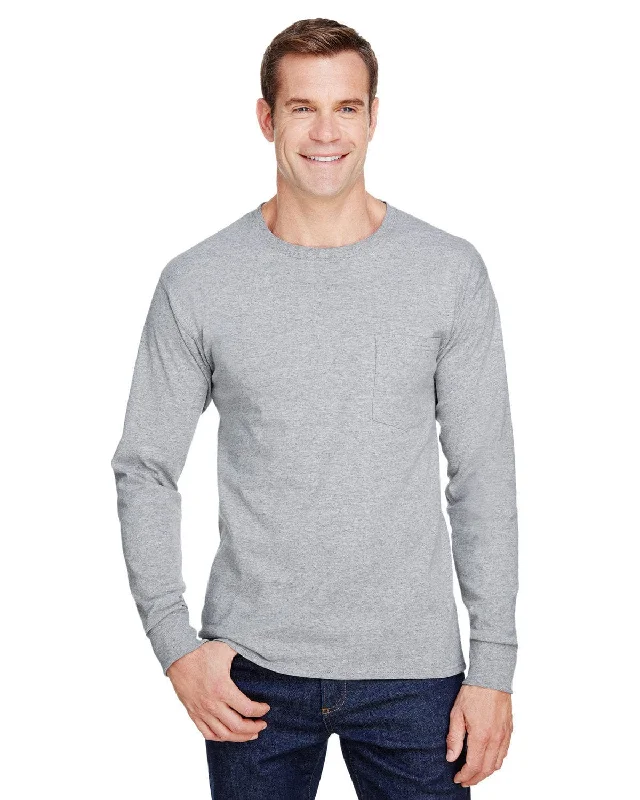 Hanes Workwear Long Sleeve Pocket T-Shirt | Light Steel