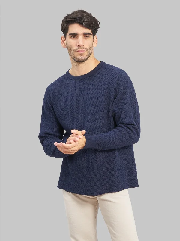 Loop & Weft Double Face Hex Honeycomb Crewneck Thermal Royal Navy