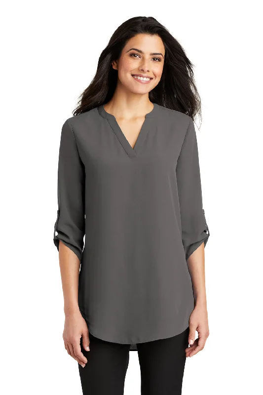 Port Authority Womens 3/4 Sleeve V-Neck T-Shirt - Sterling Grey