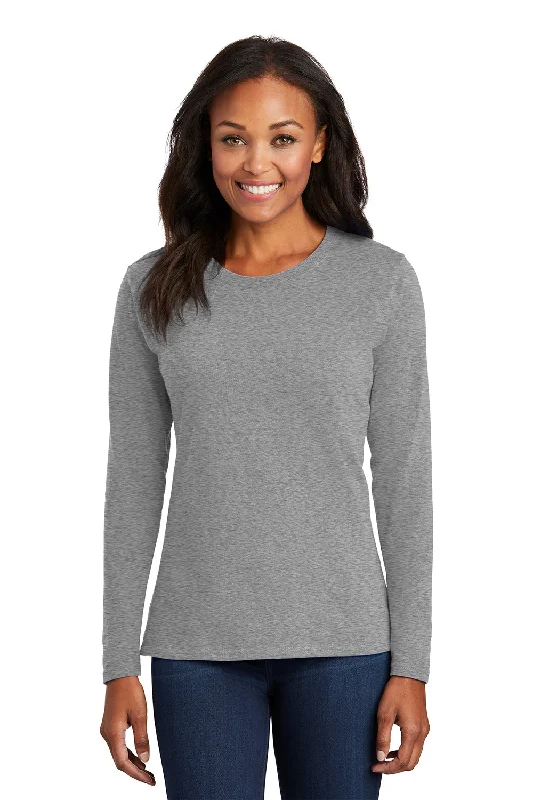 Port & Company Womens Core Long Sleeve Crewneck T-Shirt - Heather Grey