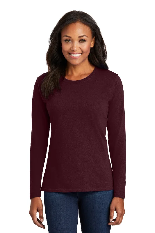 Port & Company Womens Core Long Sleeve Crewneck T-Shirt - Athletic Maroon