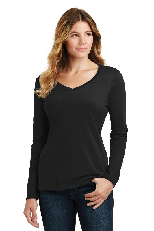 Port & Company Womens Fan Favorite Long Sleeve V-Neck T-Shirt - Jet Black