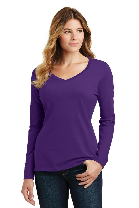 Port & Company Womens Fan Favorite Long Sleeve V-Neck T-Shirt - Team Purple