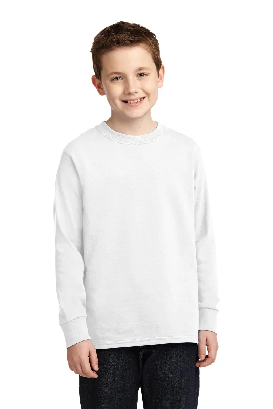 Port & Company Youth Core Long Sleeve Crewneck T-Shirt - White