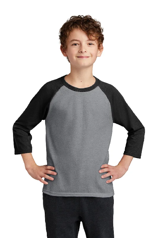 Port & Company Youth Core Moisture Wicking 3/4 Sleeve Crewneck T-Shirt - Heather Grey/Jet Black