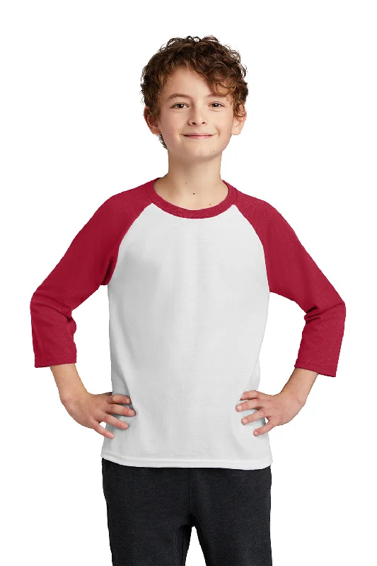 Port & Company Youth Core Moisture Wicking 3/4 Sleeve Crewneck T-Shirt - White/Red