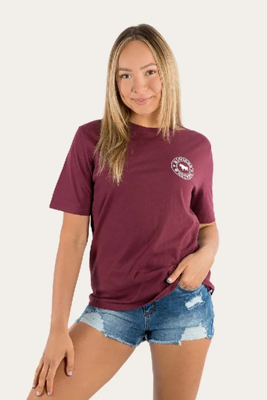 Signature Bull Womens Loose Fit T-Shirt - Burgundy/White