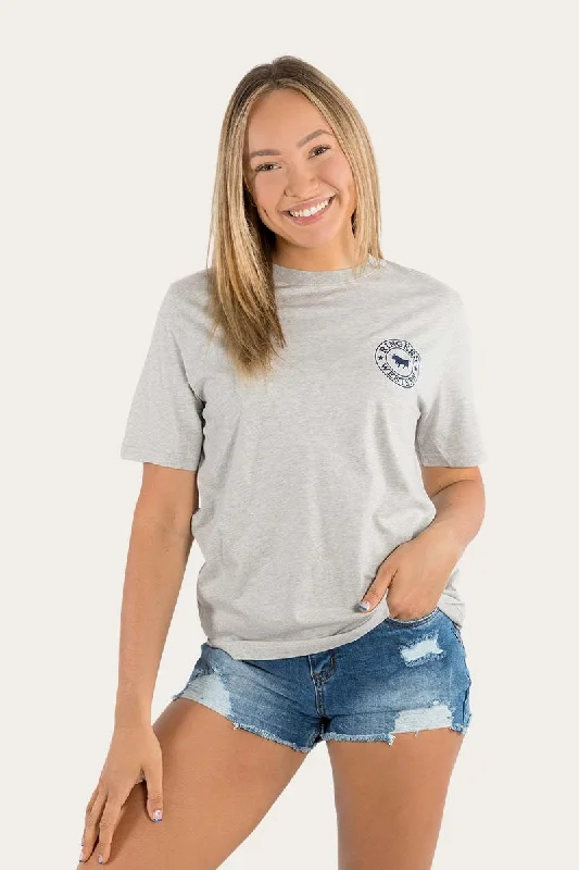 Signature Bull Womens Loose Fit T-Shirt - Grey Marle/Navy