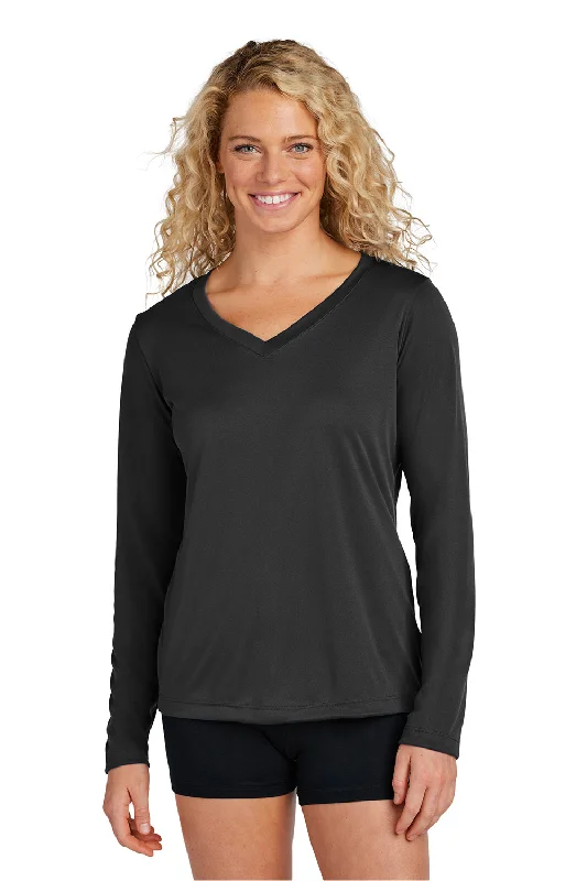 Sport-Tek Womens Competitor Moisture Wicking Long Sleeve V-Neck T-Shirt - Black