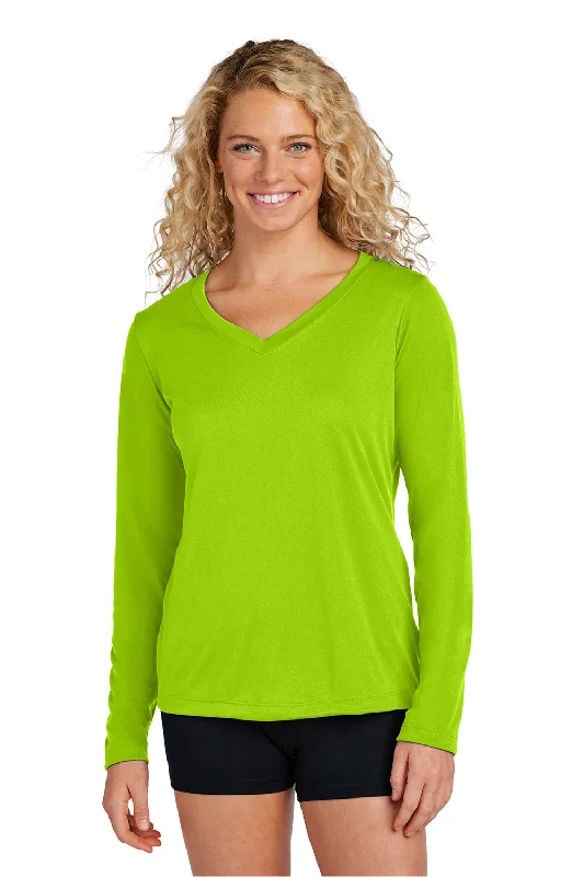 Sport-Tek Womens Competitor Moisture Wicking Long Sleeve V-Neck T-Shirt - Lime Shock Green