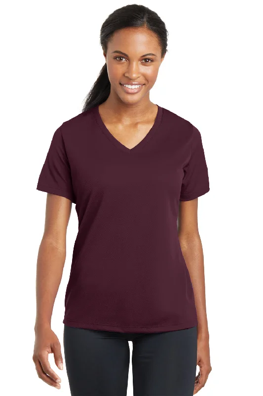 Sport-Tek Womens RacerMesh Moisture Wicking Short Sleeve V-Neck T-Shirt - Maroon - Closeout