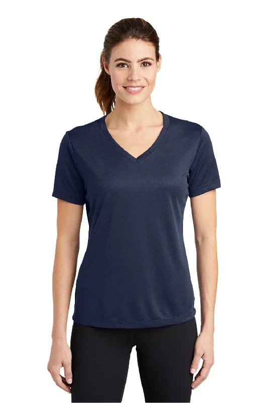 Sport-Tek Womens RacerMesh Moisture Wicking Short Sleeve V-Neck T-Shirt - True Navy Blue