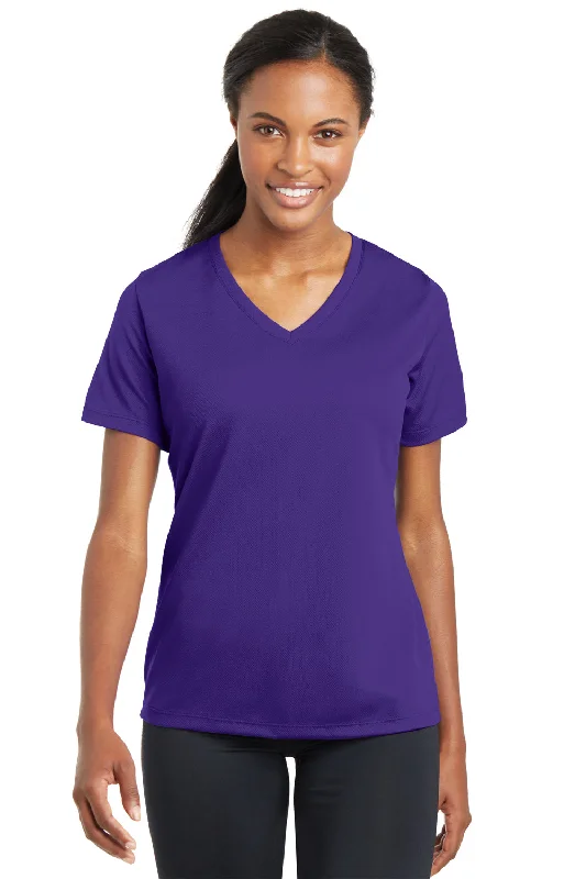 Sport-Tek Womens RacerMesh Moisture Wicking Short Sleeve V-Neck T-Shirt - Purple - Closeout