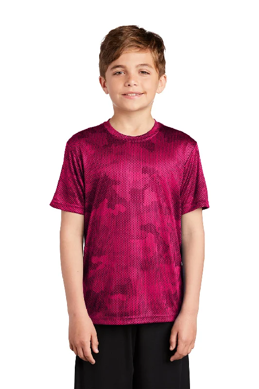 Sport-Tek Youth CamoHex Moisture Wicking Short Sleeve Crewneck T-Shirt - Raspberry Pink