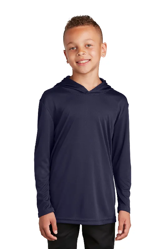 Sport-Tek Youth Competitor Moisture Wicking Long Sleeve Hooded T-Shirt Hoodie - True Navy Blue