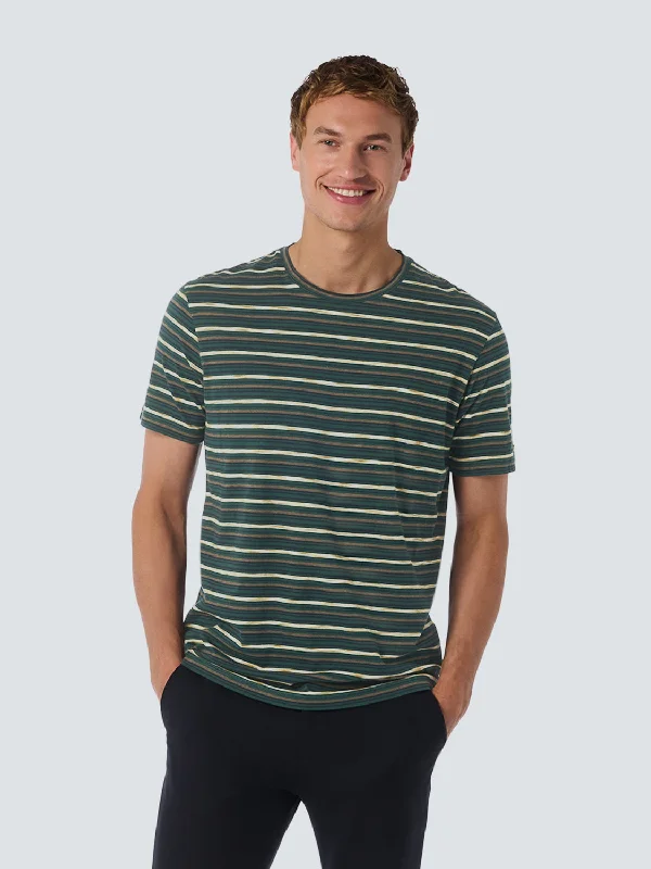 T-shirt with Round Neck and Multicolor Stripes | Dark Green