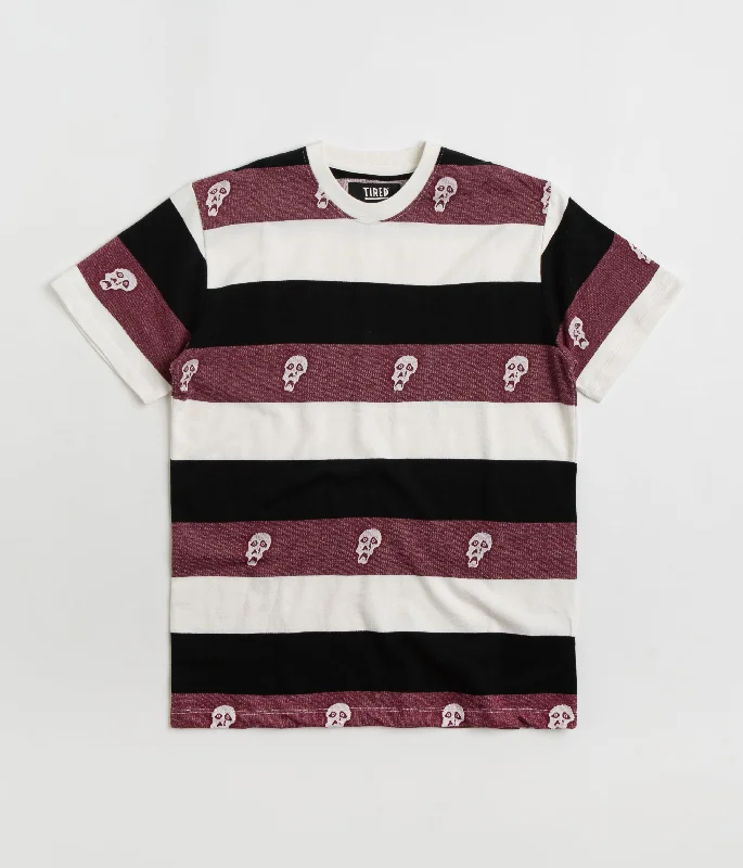 Tired Sad Skull Striped Jacquard T-Shirt - Burgundy