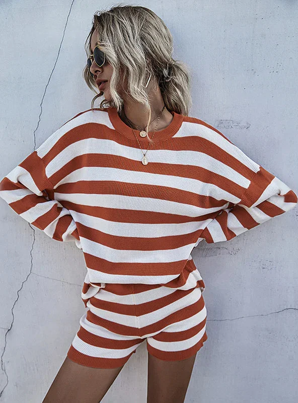 TastyHottie - STRIPED COLOR MATCHING SWEATER TWO-PIECE SUIT