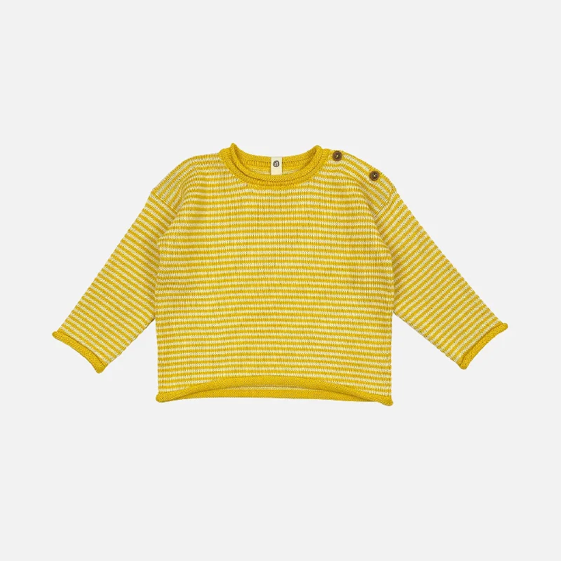 Baby & Kids Cotton Sweater - Sand/Frog Gold Stripe