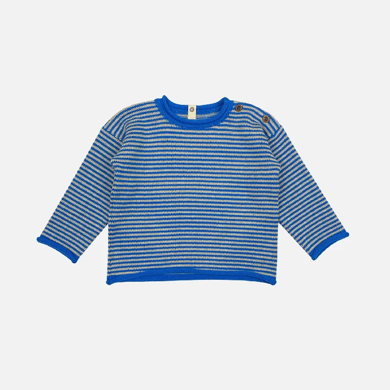 Baby & Kids Cotton Sweater - Latte/Galaxy Blue Stripe