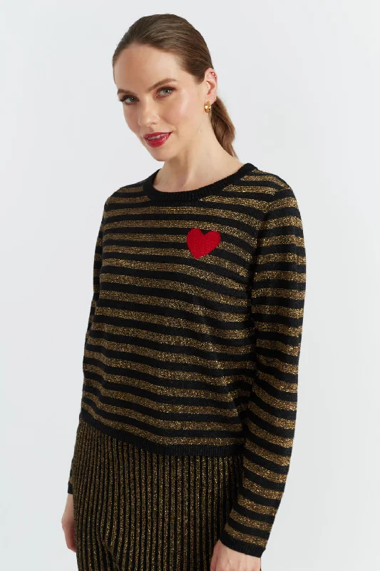 Black Lurex Heart Breton Sweater