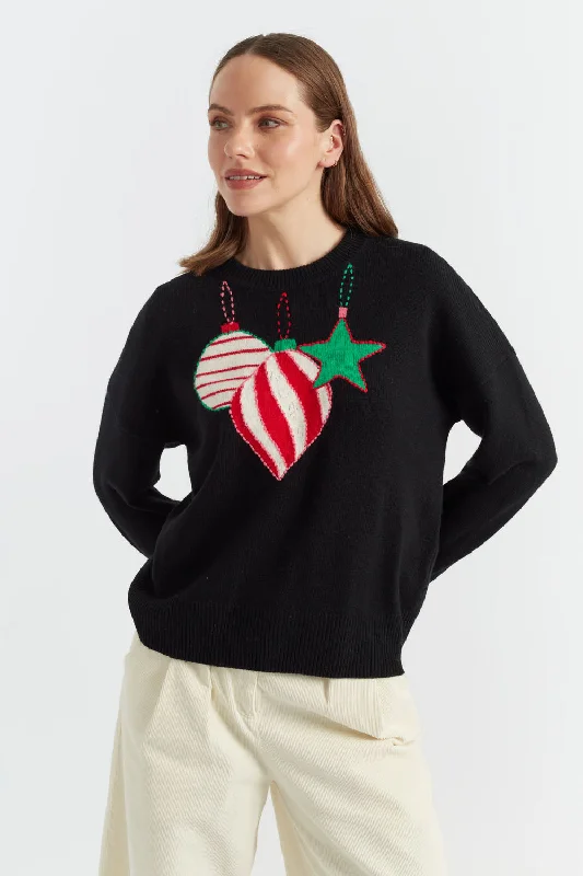 Black Wool-Cashmere Bauble Sweater