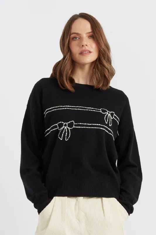 Black Wool-Cashmere Bow Sweater