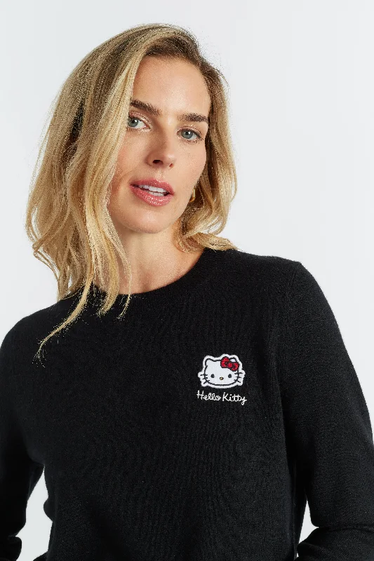 Black Wool-Cashmere Hello Kitty Badge Sweater