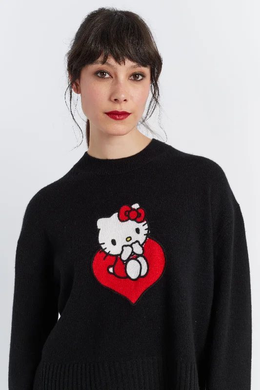 Black Wool-Cashmere Hello Kitty Heart Sweater