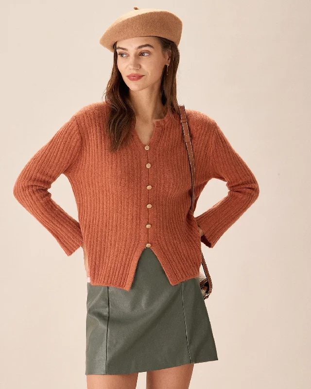 Caramel Button Slim Slit Cardigan