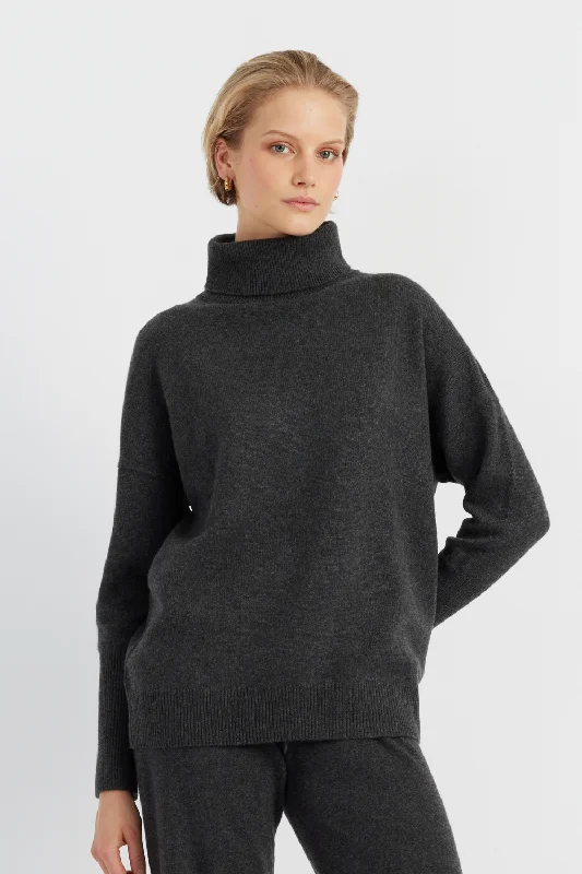 Charcoal Cashmere Rollneck Sweater