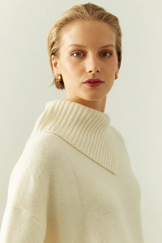 Cream Cashmere Asymmetric Sweater