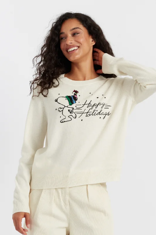 Cream Wool-Cashmere Happy Holidays Sweater