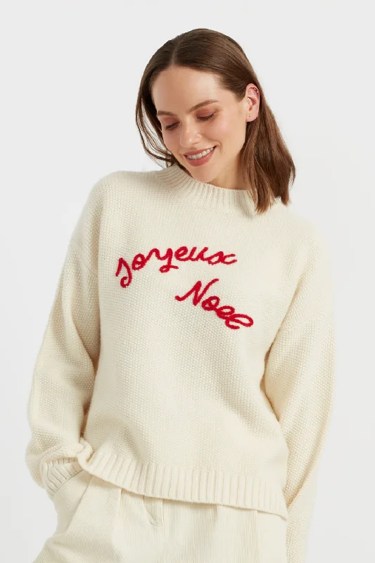 Cream Wool-Cashmere Joyeux Noel Sweater