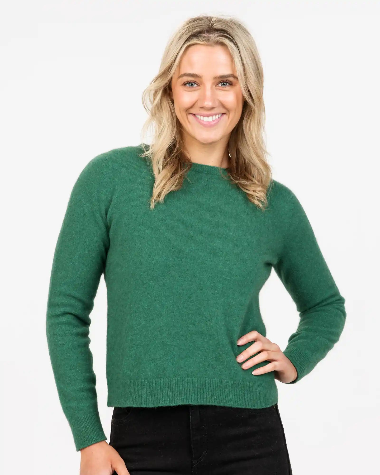 Deep Sage Women's Cropped Crew Neck Sweater - NB870