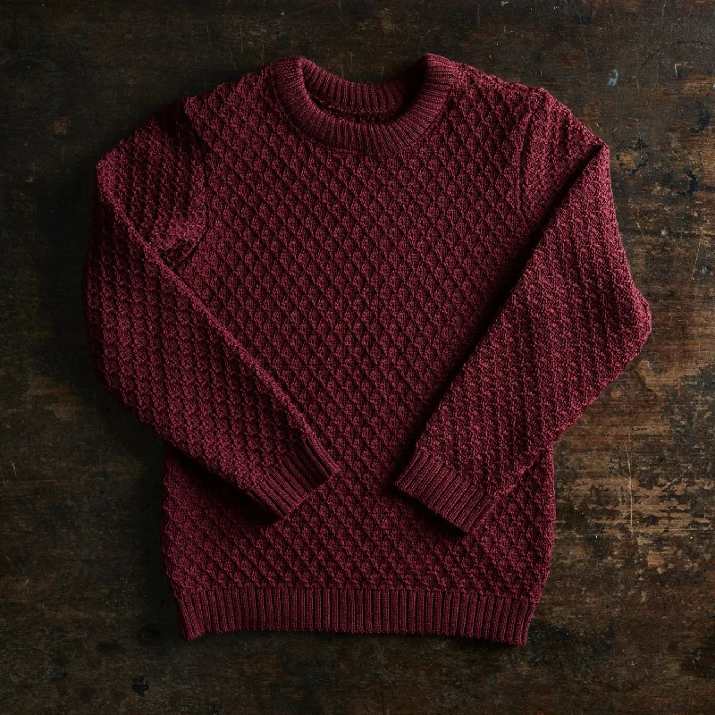 Merino Wool Aran Jumper - Cassis