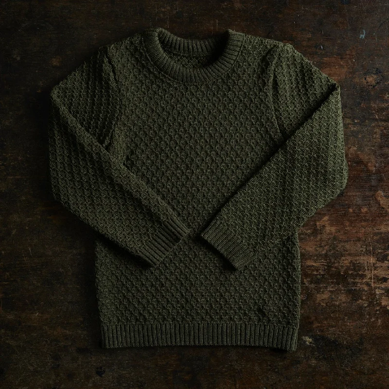 Merino Wool Aran Jumper - Olive