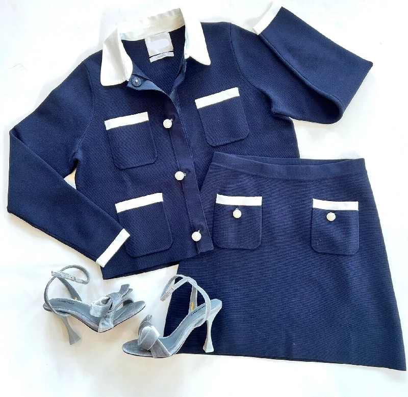 Eshau Set - Navy Knit Cardigan Set